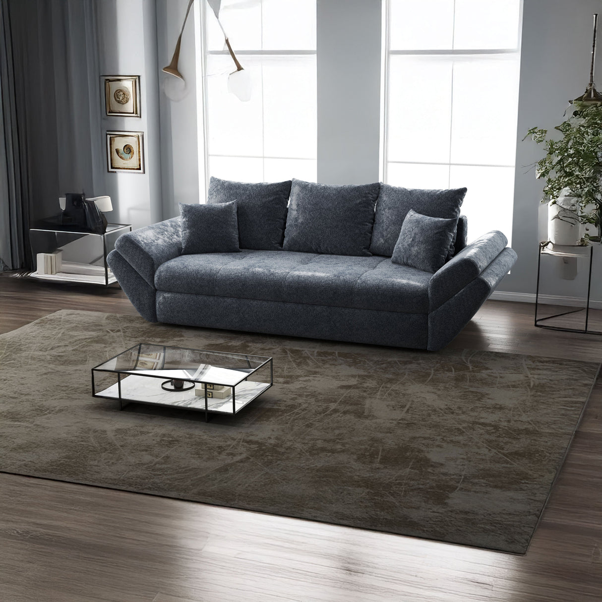 Canapea extensibilă dumonde cu ladă de depozitare si sezut confortabil din spuma HR, Loana Zoom Euphoria Grafit 250x100 cm Fabrica