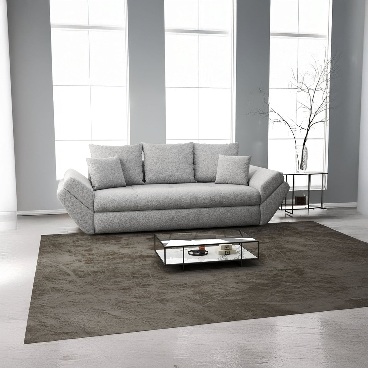 Canapea extensibilă dumonde cu ladă de depozitare si sezut confortabil din spuma HR, Loana Zoom Euphoria Grey 250x100 cm Fabrica