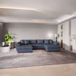 Colțar extensibil dumonde cu ladă de depozitare si sezut confortabil din spuma HR, Loana Grey U 355x185 cm Fabrica