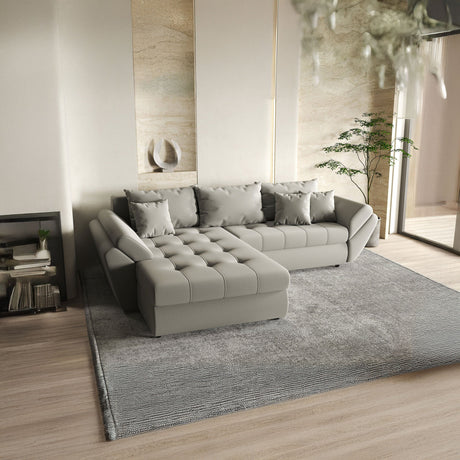 Colțar extensibil dumonde cu ladă de depozitare si sezut confortabil din spuma HR, Loana Royal Grey 270x185 cm Fabrica