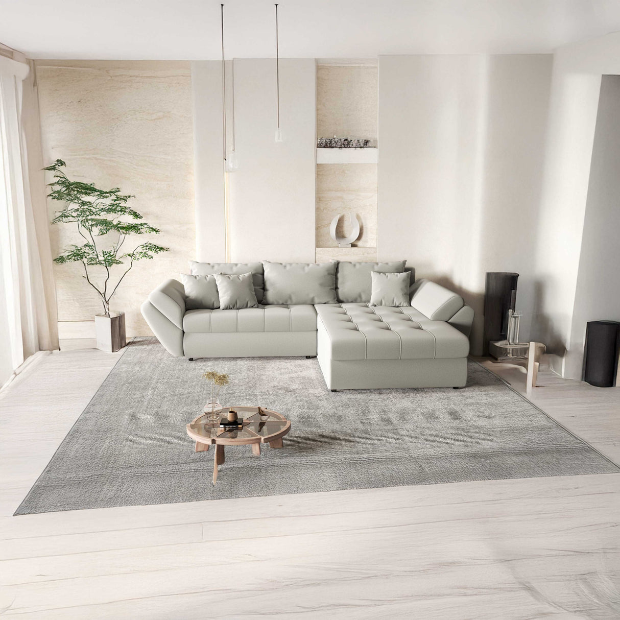 Colțar extensibil dumonde cu ladă de depozitare si sezut confortabil din spuma HR, Loana Royal Grey II 270x185 cm Fabrica