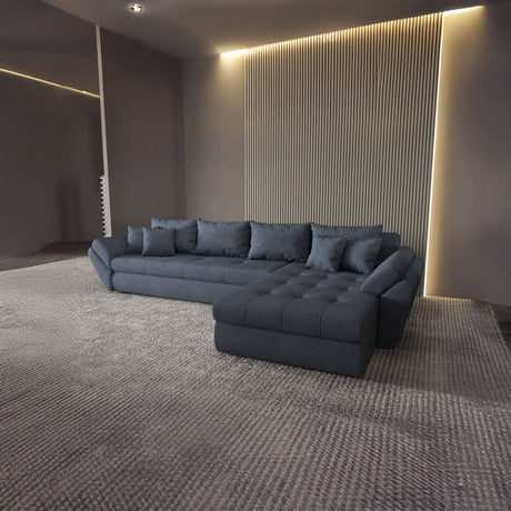 Colțar extensibil dumonde cu ladă de depozitare si sezut confortabil din spuma HR, Loana XL Enjoy Gri Antracit II 335x185 cm Fabrica