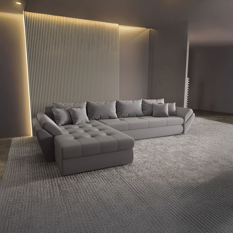 Colțar extensibil dumonde cu ladă de depozitare si sezut confortabil din spuma HR, Loana XL Royal Gri 335x185 cm Fabrica