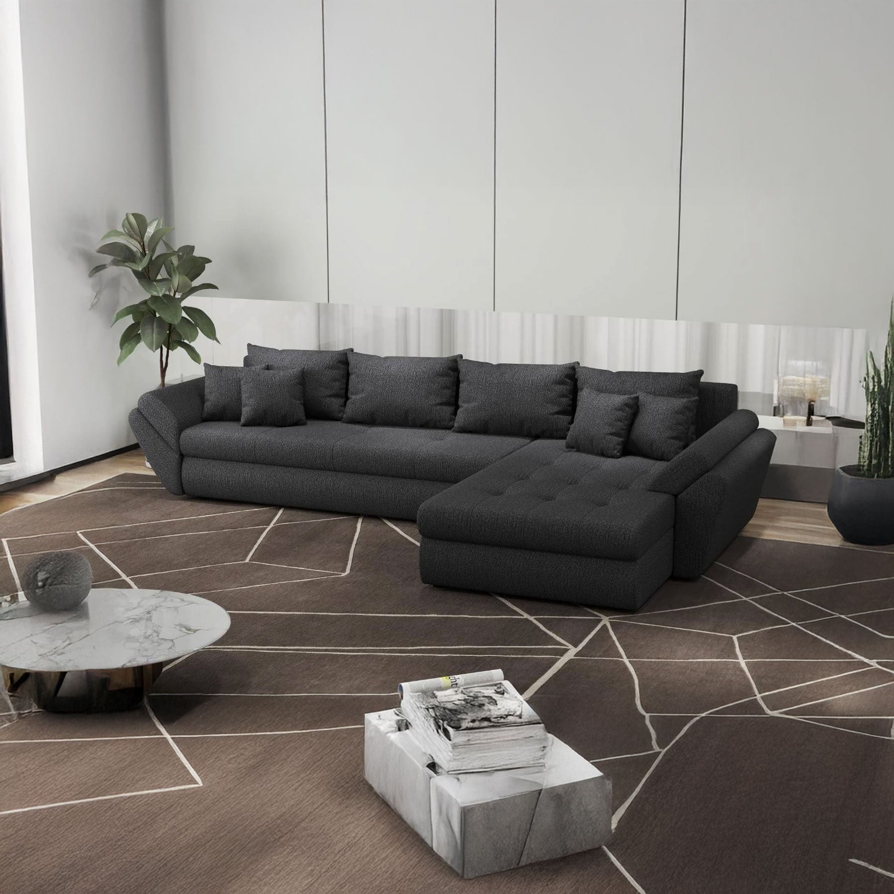 Colțar extensibil dumonde cu ladă de depozitare si sezut confortabil din spuma HR, Loana XL Enjoy Gri Grafit II 335x185 cm Fabrica