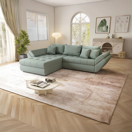 Colțar extensibil dumonde cu ladă de depozitare si sezut confortabil din spuma HR, Loana Mint 270x185 cm Fabrica