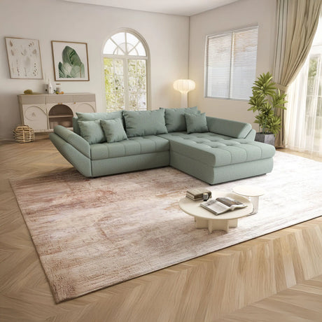 Colțar extensibil dumonde cu ladă de depozitare si sezut confortabil din spuma HR, Loana Mint II 270x185 cm Fabrica