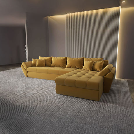 Colțar extensibil dumonde cu ladă de depozitare si sezut confortabil din spuma HR, Loana XL Royal Mustar II 335x185 cm Fabrica