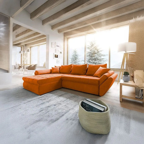 Colțar extensibil dumonde ladă de depozitare si sezut confortabil din spuma HR, Loana Orange 270x185 cm Fabrica