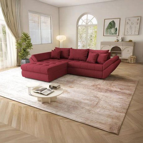 Colțar extensibil dumonde cu ladă de depozitare si sezut confortabil din spuma HR, Loana Bordoux 270x185 cm Fabrica