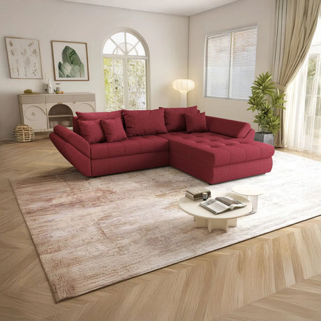 Colțar extensibil dumonde cu ladă de depozitare si sezut confortabil din spuma HR, Loana Bordoux II 270x185 cm Fabrica