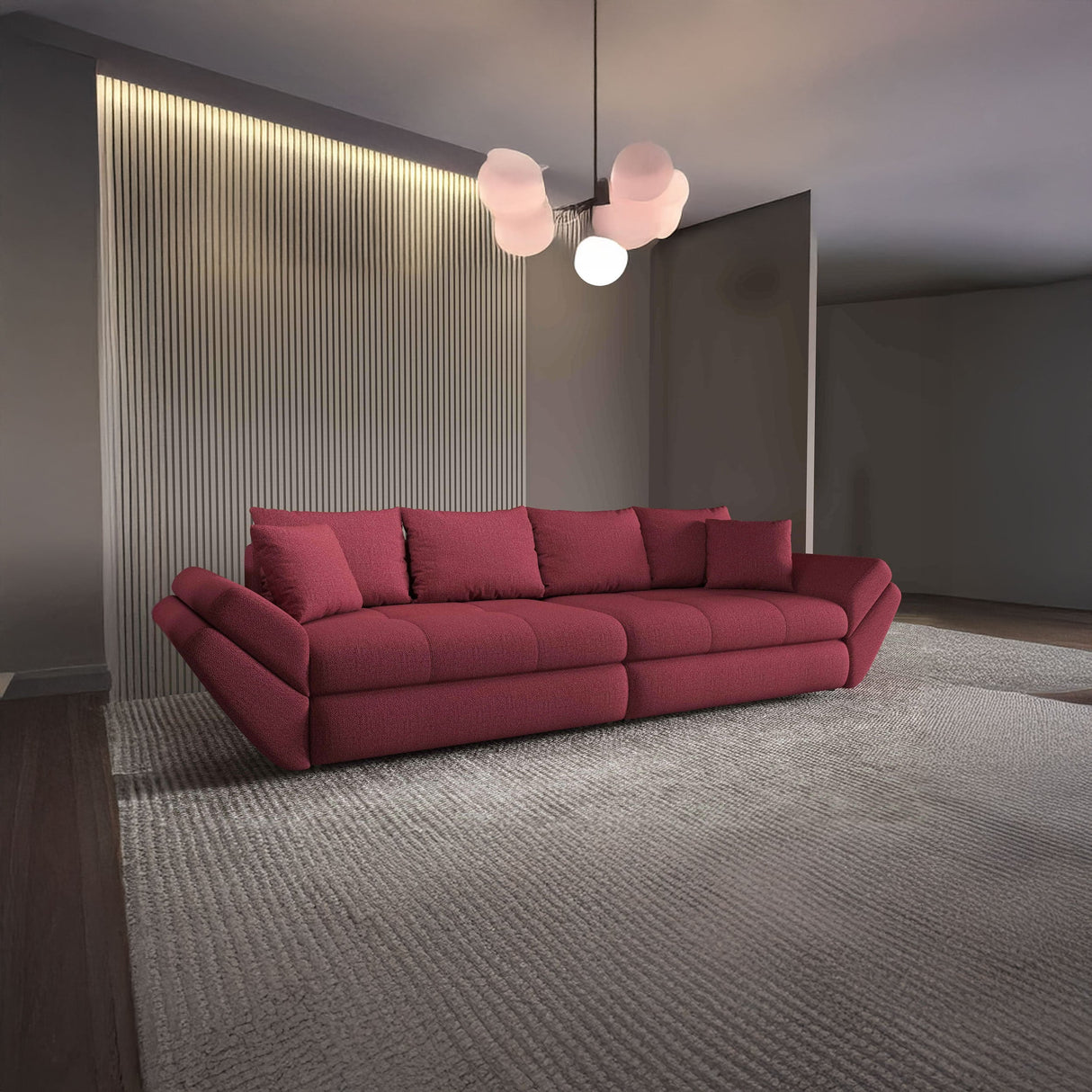 Canapea extensibilă dumonde cu ladă de depozitare si sezut confortabil din spuma HR, Loana Enjoy Rosu 300x100 cm Fabrica