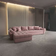 Colțar extensibil dumonde cu ladă de depozitare si sezut confortabil din spuma HR, Loana XL Royal Roz 335x185 cm Fabrica