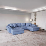 Colțar extensibil  dumonde cu ladă de depozitare si sezut confortabil din spuma HR, Loana Blue U 355x185 cm Fabrica