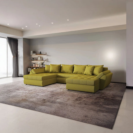 Colțar extensibil dumonde cu ladă de depozitare si sezut confortabil din spuma HR, Loana U Green Lux 355x185 cm Fabrica