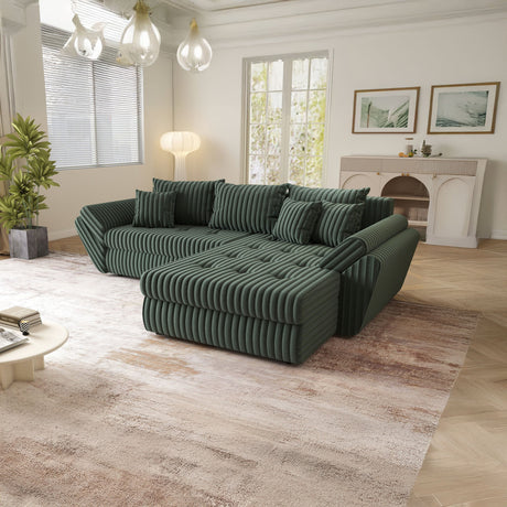 Colțar extensibil dumonde cu ladă de depozitare si sezut confortabil din spuma HR, Loana Verde Ambience II 270x185 cm Fabrica
