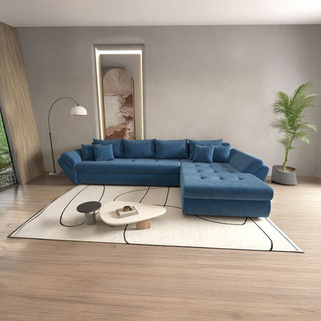 Colțar extensibil dumonde cu ladă de depozitare si sezut confortabil din spuma HR, Loana XL Zoom Albastru II 335x185 cm Fabrica