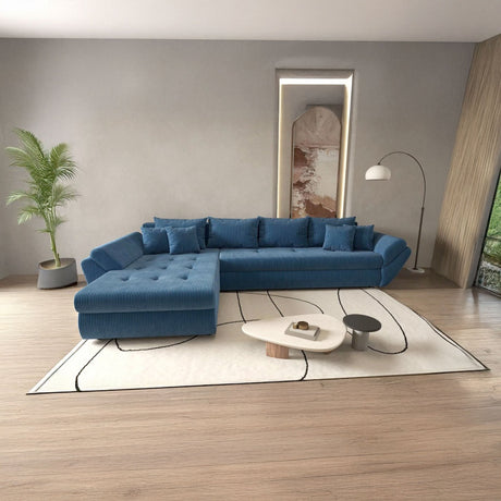 Colțar extensibil dumonde cu ladă de depozitare si sezut confortabil din spuma HR, Loana XL Zoom Albastru 335x185 cm Fabrica