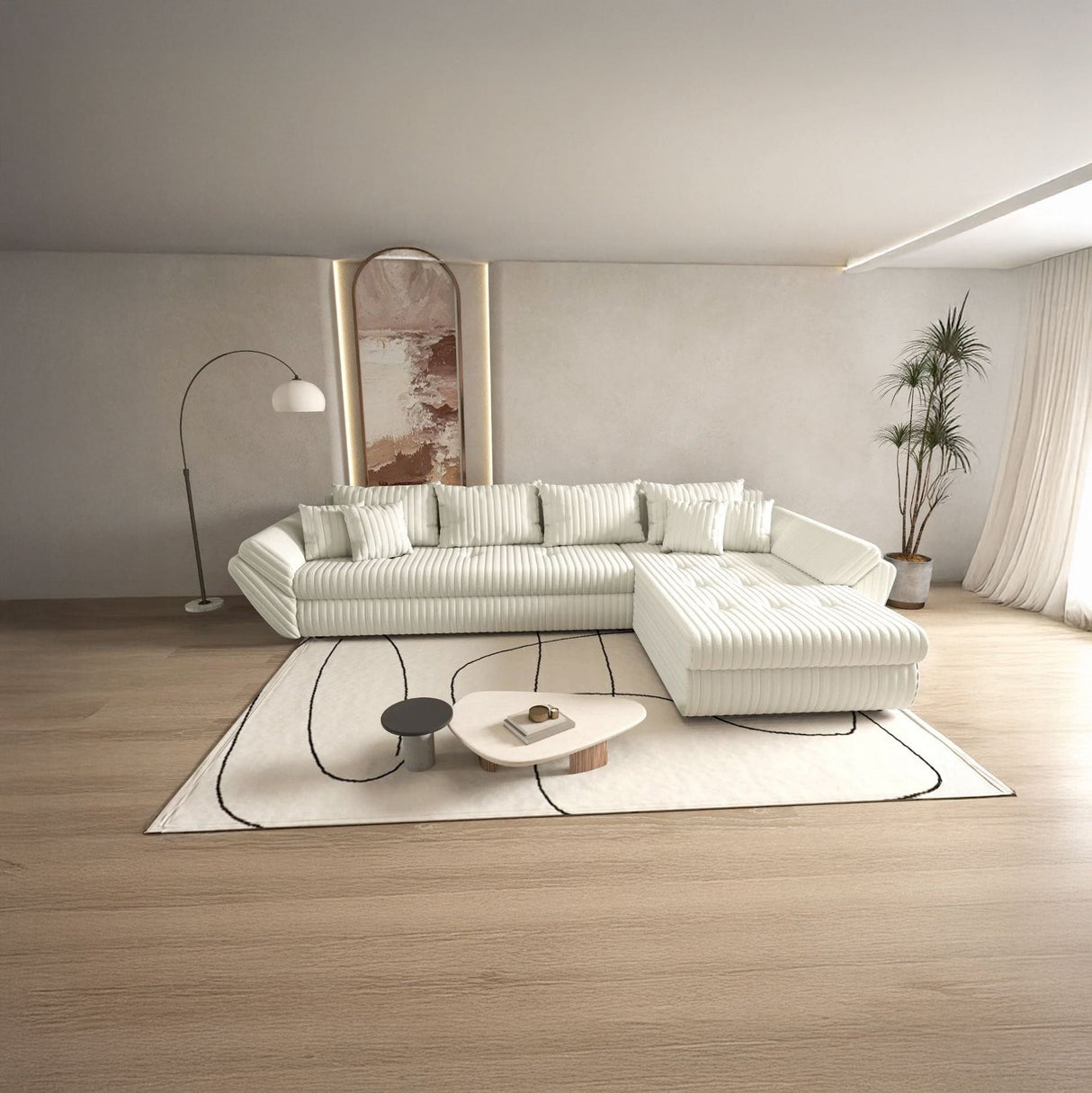Colțar extensibil dumonde cu ladă de depozitare si sezut confortabil din spuma HR, Loana XL Ambience Alb II 335x185 cm Fabrica