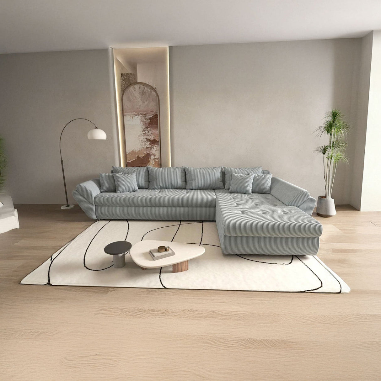 Colțar extensibil dumonde cu ladă de depozitare si sezut confortabil din spuma HR, Loana XL Zoom Mint II 335x185 cm Fabrica
