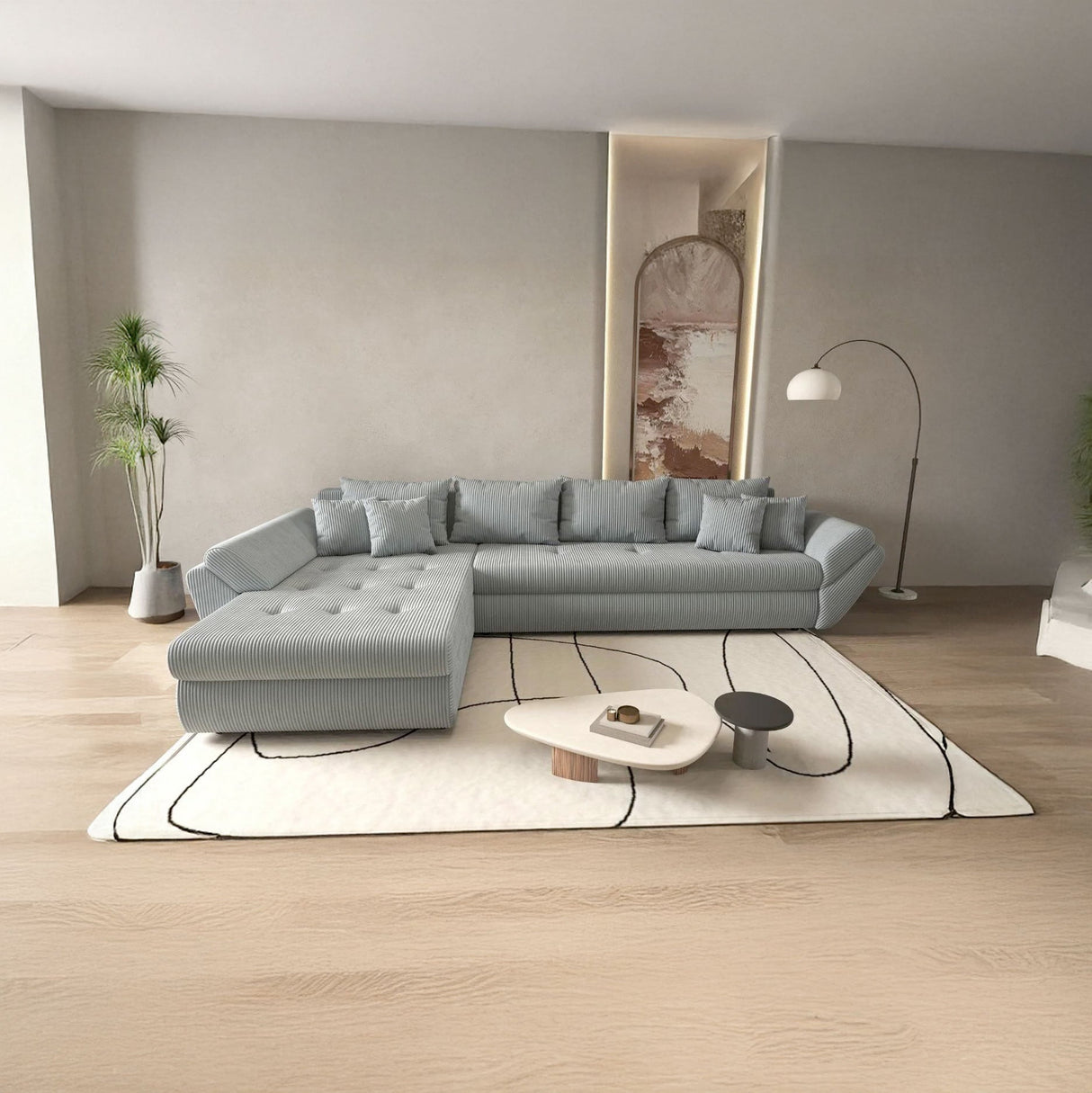 Colțar extensibil dumonde cu ladă de depozitare si sezut confortabil din spuma HR, Loana XL Zoom Gri 335x185 cm Fabrica