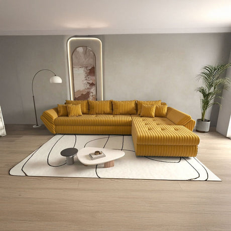 Colțar extensibil dumonde cu ladă de depozitare si sezut confortabil din spuma HR, Loana XL Zoom Mustar II 335x185 cm Fabrica