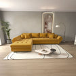 Colțar extensibil dumonde cu ladă de depozitare si sezut confortabil din spuma HR, Loana XL Zoom Mustar 335x185 cm Fabrica