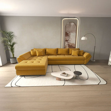Colțar extensibil dumonde cu ladă de depozitare si sezut confortabil din spuma HR, Loana XL Zoom Mustar 335x185 cm Fabrica