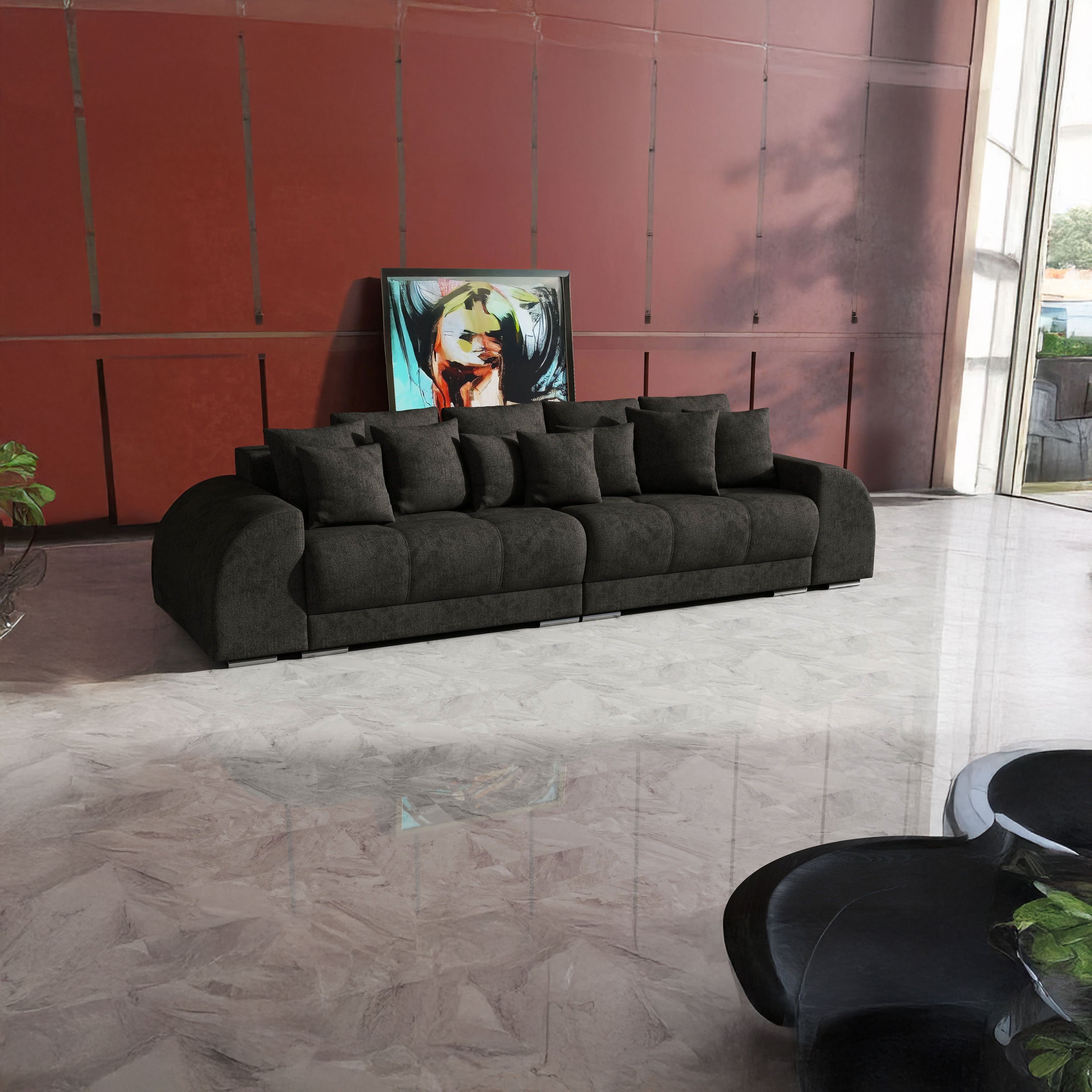 Canapea extensibilă dumonde cu 2 lăzi de depozitare si sezut confortabil din spuma HR, Big Sofa Verona Enjoy Lux Black 310x100 cm Fabrica
