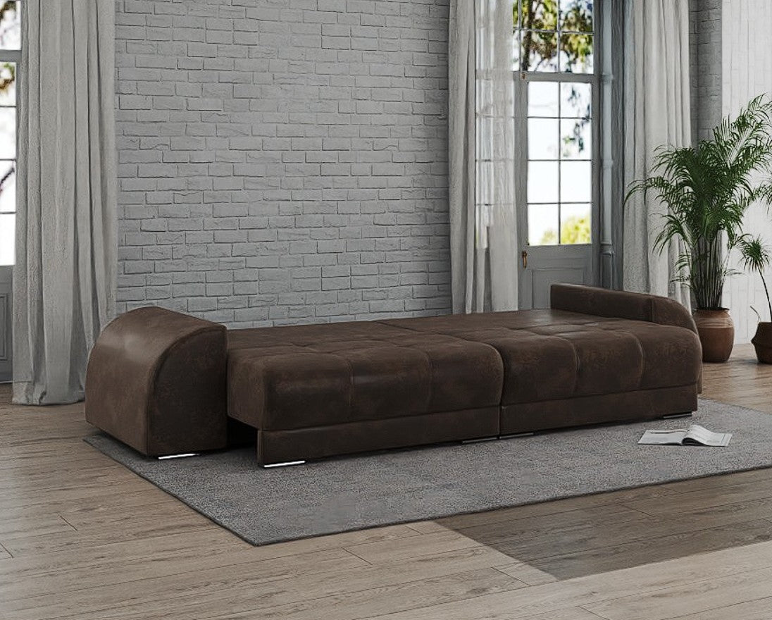 Canapea extensibilă dumonde cu 2 lăzi de depozitare si sezut confortabil din spuma HR, Big Sofa Verona Madagaskar Brown 310x100 cm Fabrica