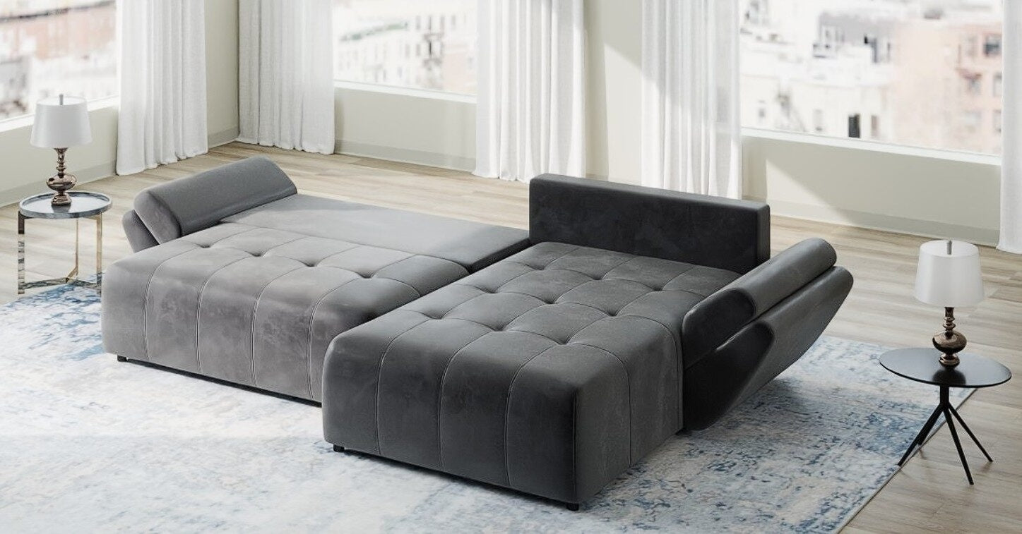 Colțar extensibil dumonde cu ladă de depozitare si sezut confortabil din spuma HR, Berlin Madagaskar 280x185 cm II