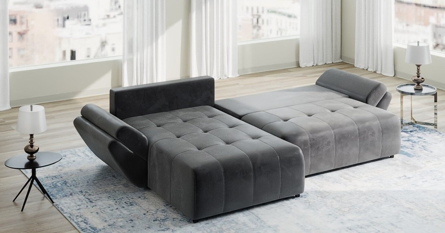 Colțar extensibil dumonde cu ladă de depozitare si sezut confortabil din spuma HR, Berlin Madagaskar 280x185 cm