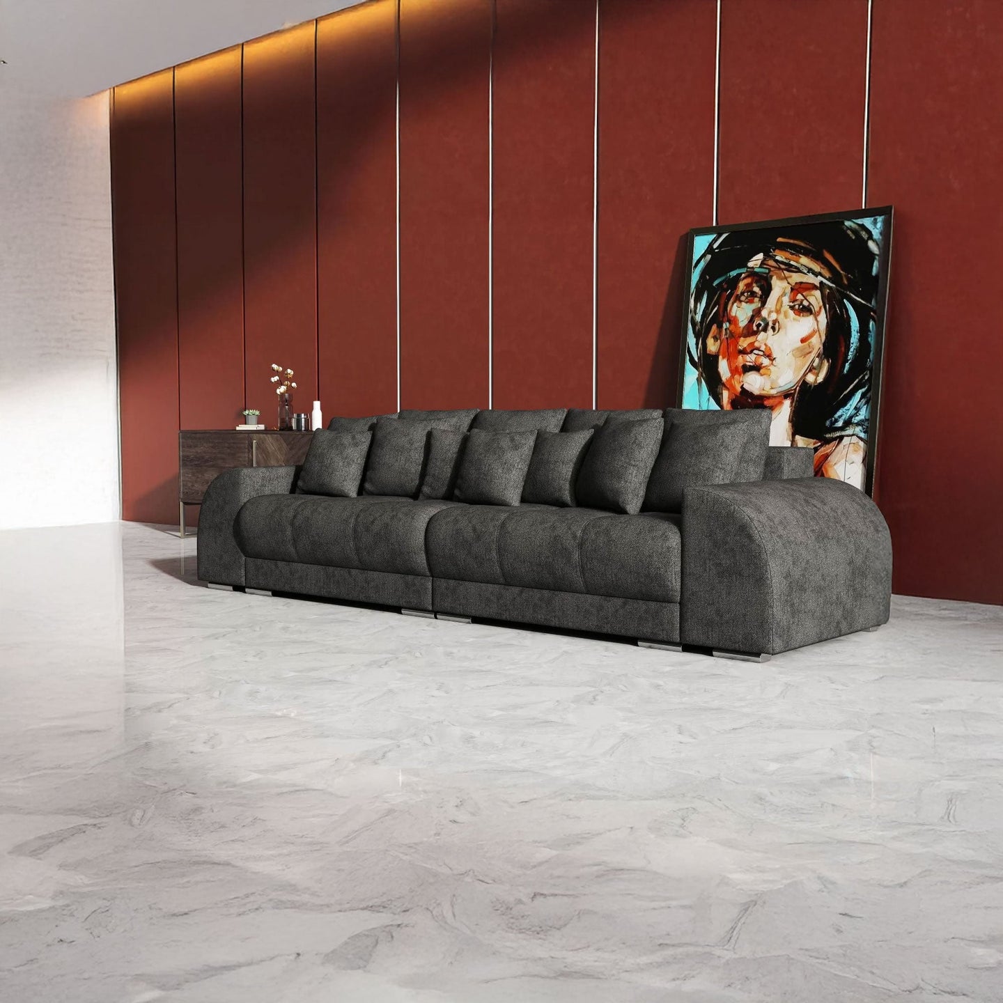 Canapea extensibilă dumonde cu 2 lăzi de depozitare si sezut confortabil din spuma HR, Big Sofa Verona Enjoy Kaki 02 310x100 cm Fabrica