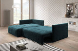 Colțar extensibil dumonde cu ladă de depozitare si sezut confortabil din spuma HR, Malta Verde Petrol 235x185 cm