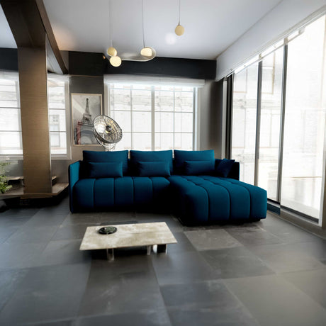 Colțar extensibil dumonde cu ladă de depozitare si sezut confortabil din spuma HR, Malta Verde Petrol II 235x185 cm Fabrica