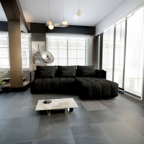 Colțar extensibil dumonde cu ladă de depozitare si sezut confortabil din spuma HR, Malta Black II 235x185 cm Fabrica