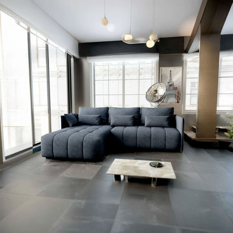 Colțar extensibil dumonde cu ladă de depozitare si sezut confortabil din spuma HR, Malta Grau 235x185 cm Fabrica