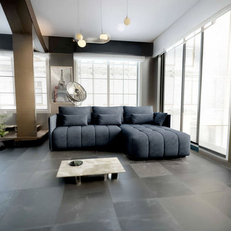 Colțar extensibil dumonde cu ladă de depozitare si sezut confortabil din spuma HR, Malta Grau II 235x185 cm Fabrica