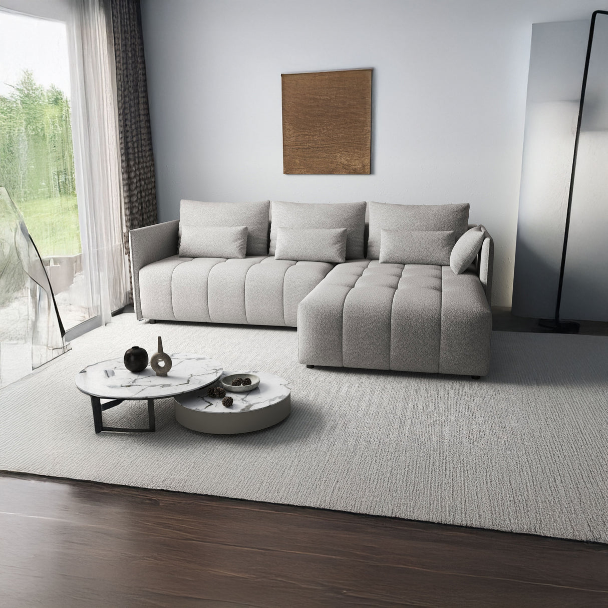 Colțar extensibil dumonde cu ladă de depozitare si sezut confortabil din spuma HR, Malta Euphoria Grey 235x185 cm
