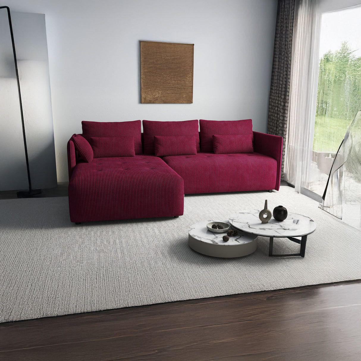 Colțar extensibil dumonde cu ladă de depozitare si sezut confortabil din spuma HR, Malta Zoom Red 235x185 cm