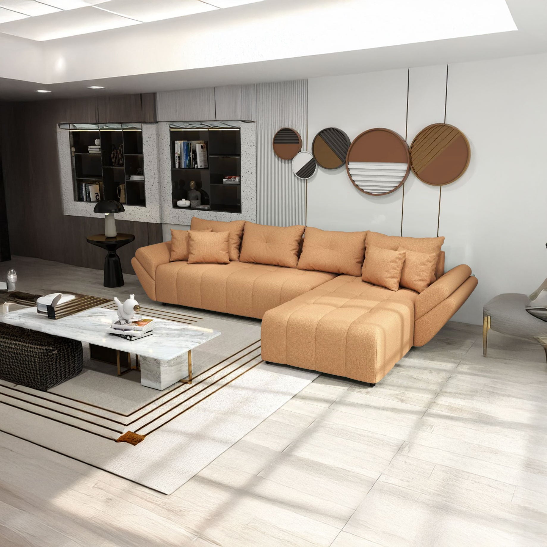 Colțar extensibil dumonde cu ladă de depozitare si sezut confortabil din spuma HR, Berlin XL Enjoy Lux Mango 350x185 cm II Fabrica