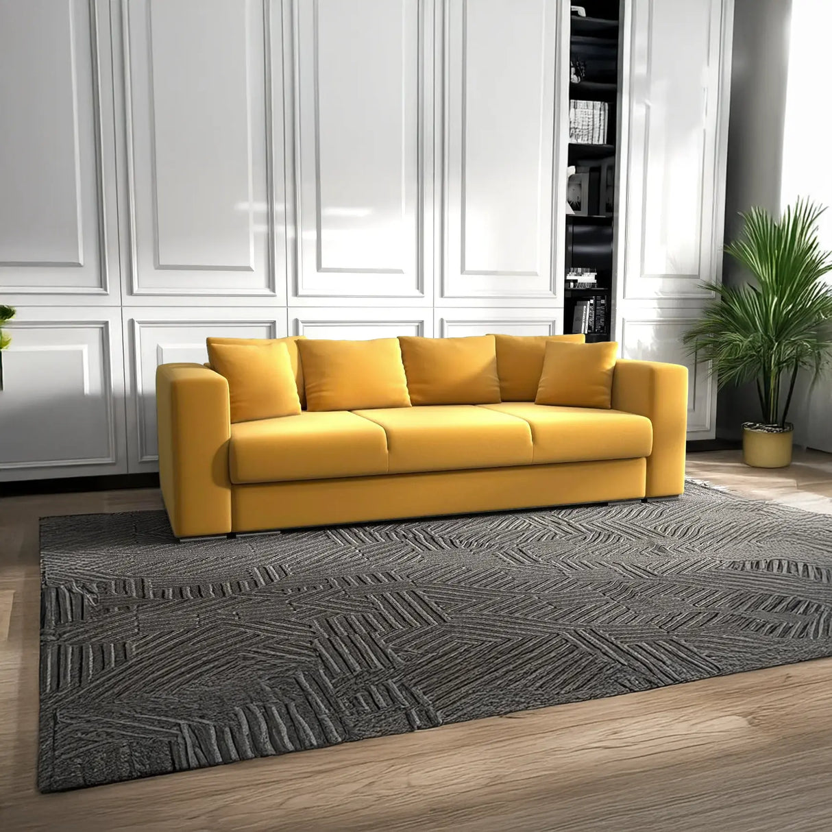 Canapea extensibilă dumonde cu ladă de depozitare si sezut confortabil din spuma HR, Gloria Muștar  240x100 cm Fabrica
