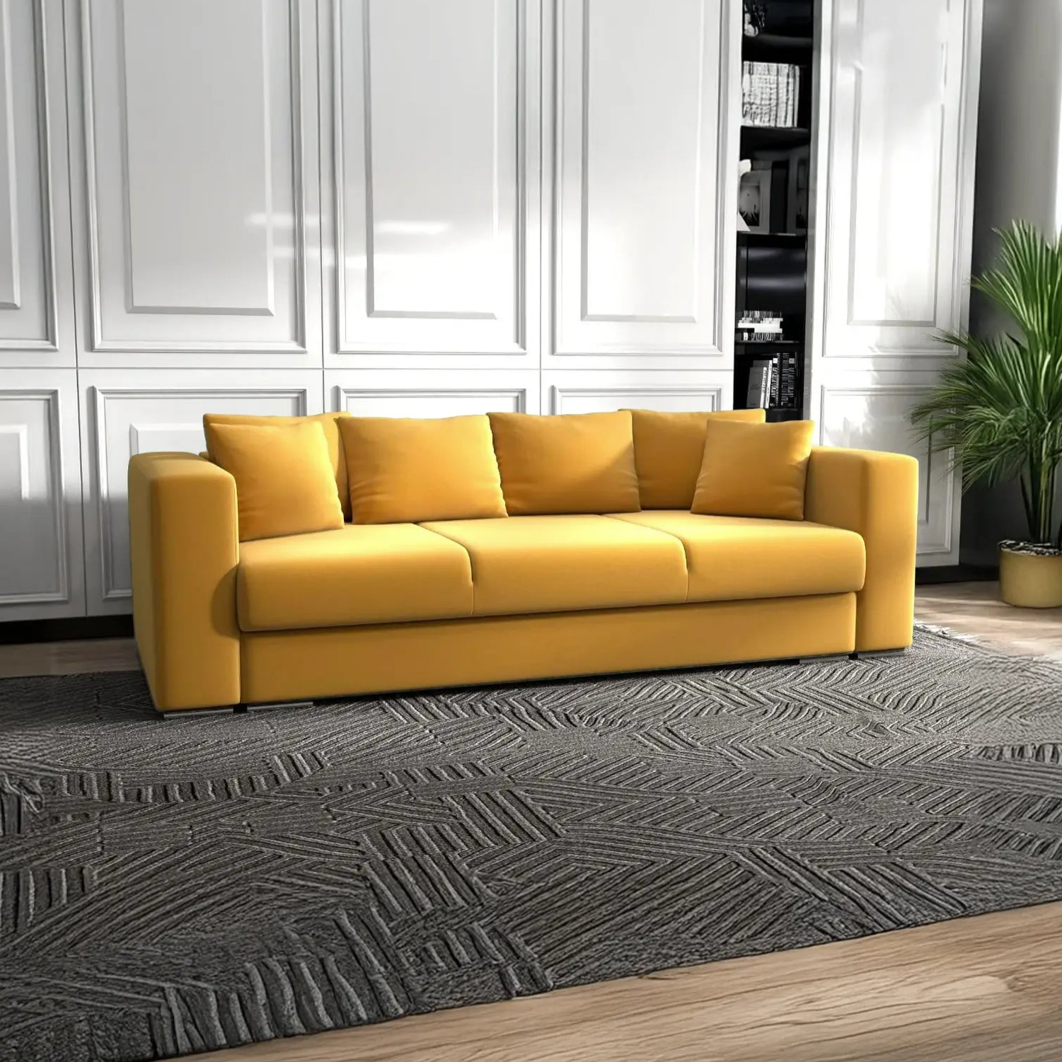 Canapea extensibilă dumonde cu ladă de depozitare si sezut confortabil din spuma HR, Gloria Muștar  240x100 cm Fabrica