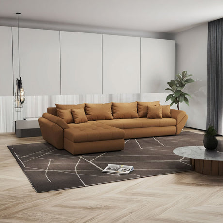 Colțar extensibil dumonde cu ladă de depozitare si sezut confortabil din spuma HR, Loana XL Enjoy Mango 335x185 cm Fabrica