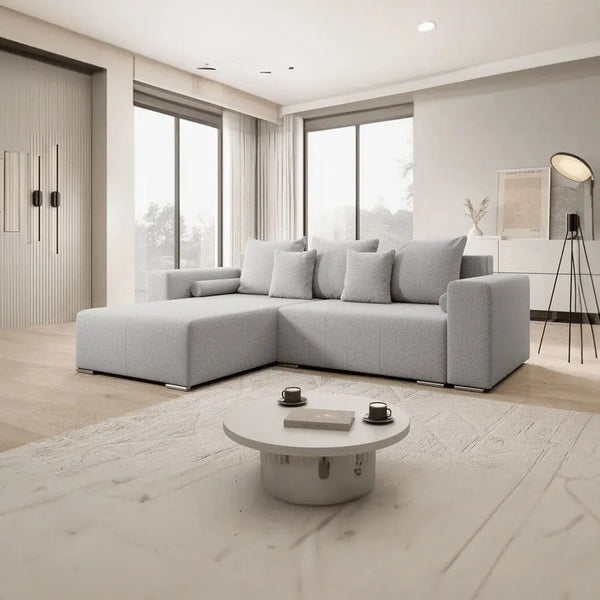 Colțar extensibil dumonde cu ladă de depozitare Marbela Grey 275x185 cm