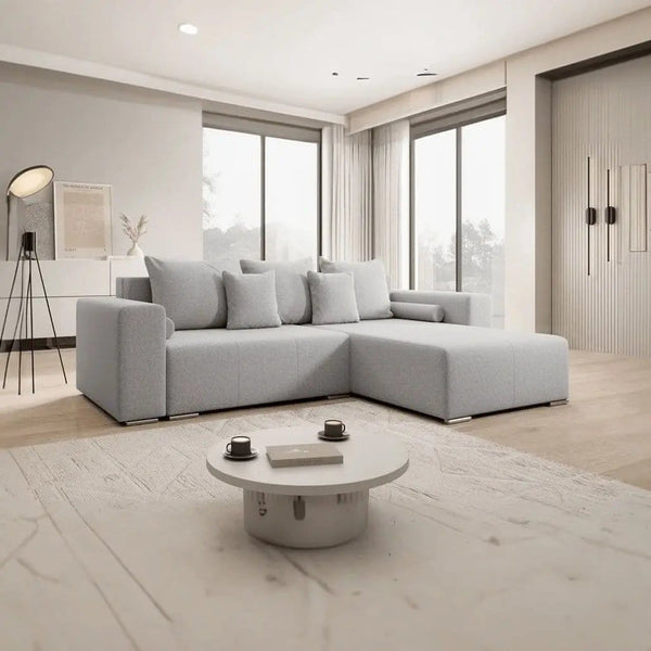 Colțar extensibil dumonde cu ladă de depozitare Marbela Grey II 275x185 cm