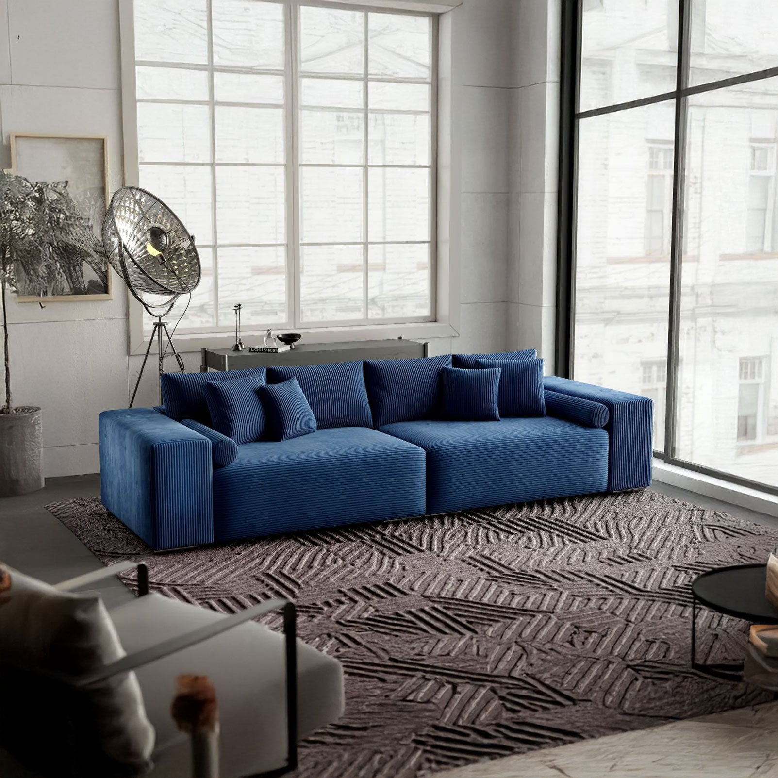 Canapea extensibilă dumonde cu ladă de depozitare si sezut confortabil din spuma HR, Marbela Zoom Blue XXL 295x100 cm fabrica