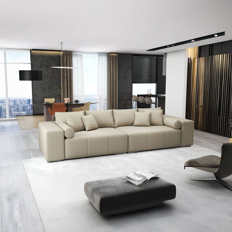 Canapea extensibilă dumonde cu ladă de depozitare si sezut confortabil din spuma HR, Marbela Enjoy Lux Bej XXL 295x100 cm fabrica
