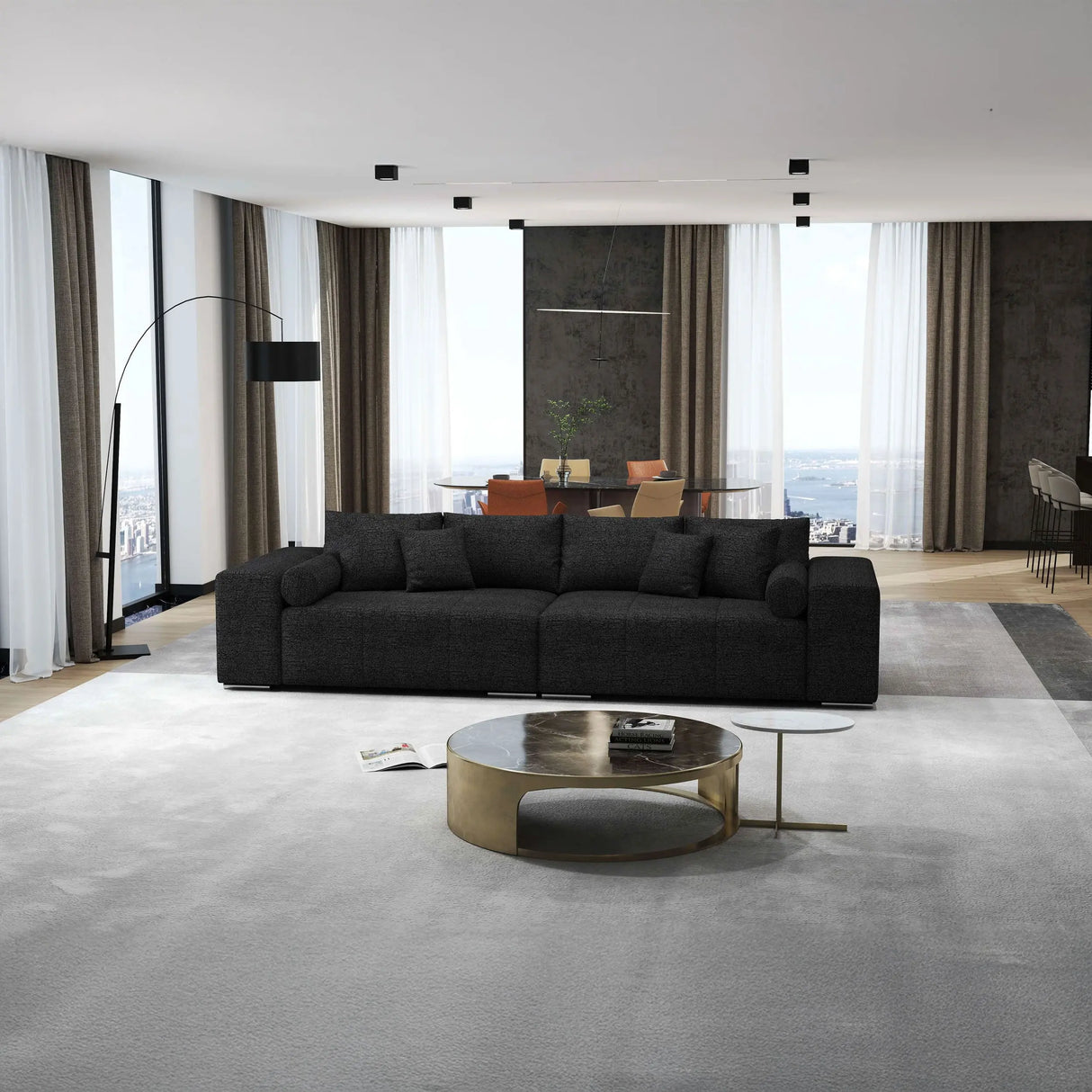 Canapea extensibilă dumonde cu ladă de depozitare si sezut confortabil din spuma HR, Marbela Dark XXL 295x100 cm
