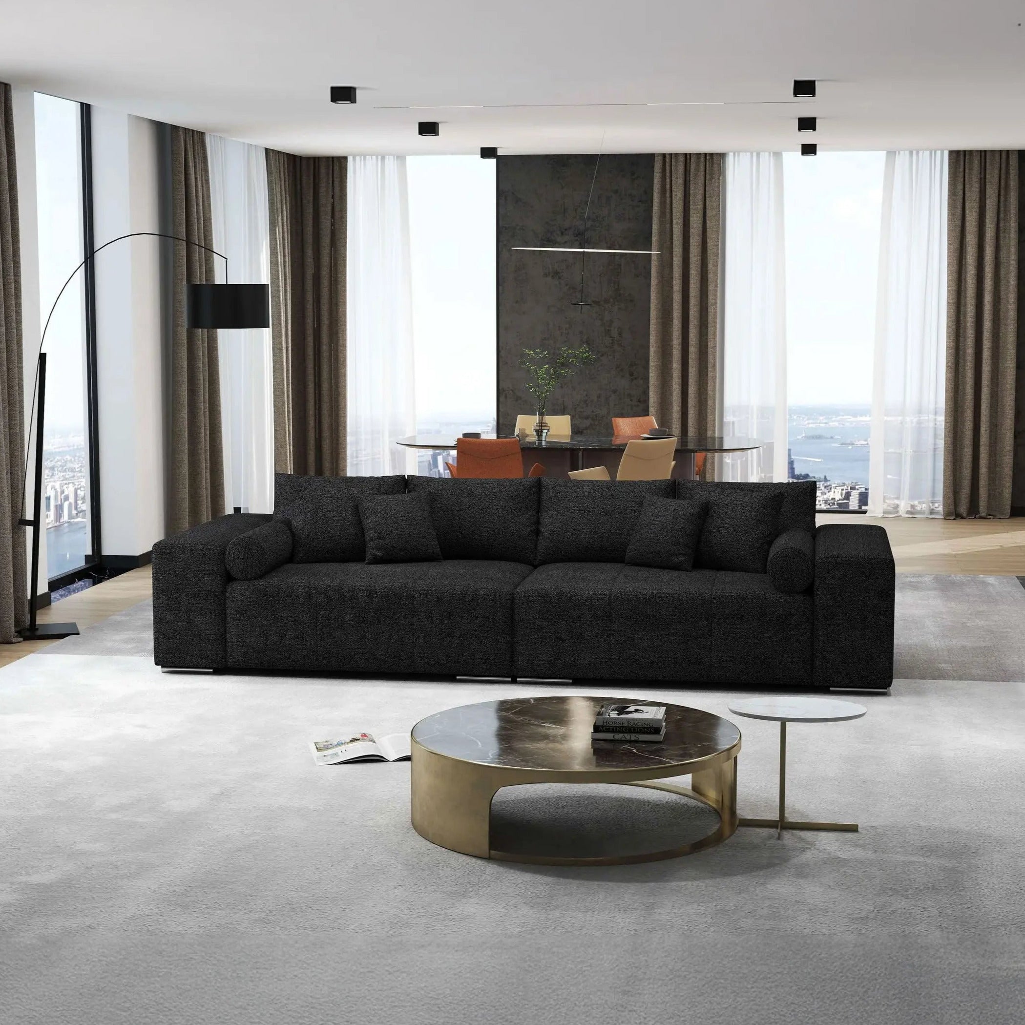 Canapea extensibilă dumonde cu ladă de depozitare si sezut confortabil din spuma HR, Marbela Dark XXL 295x100 cm Fabrica
