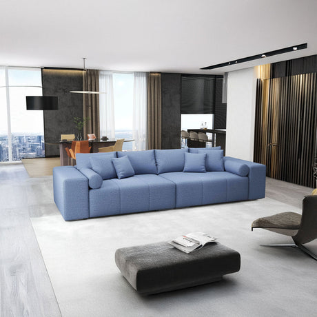 Canapea extensibilă dumonde cu ladă de depozitare si sezut confortabil din spuma HR, Marbela Enjoy Lux Blue XXL 295x100 cm fabrica